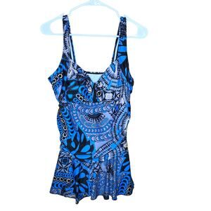 One Piece Blue Skirt Boyshort Swimsuit New XL